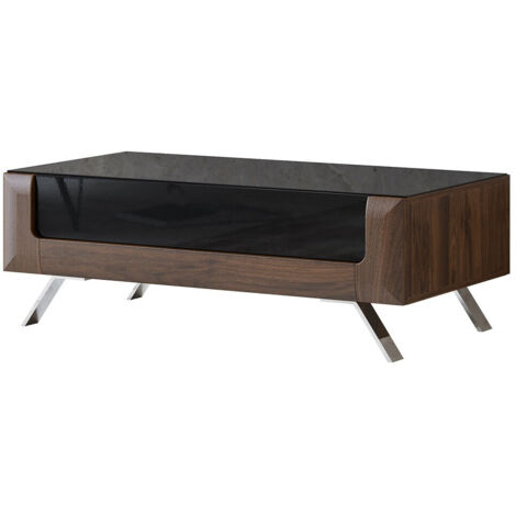 Mesa de centro Sovera 108, Nuez + Negro brillante, 44x65x110cm, Diámetro: 0, Aglomerado laminado, Angular (1/5)