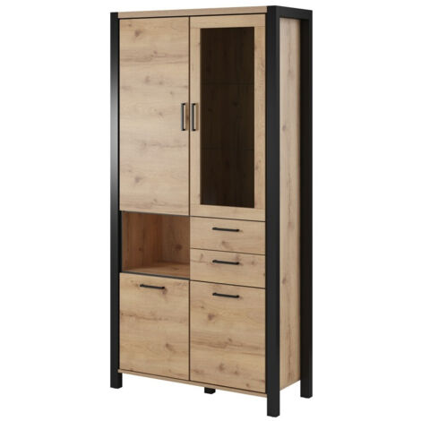 Estantería Temire 102 , Con puertas, Cerrable, Con cajones, Aglomerado laminado, Vidrio, Número de puertas: 4, Número de cajones: 2, 200x100x41cm (1/4)