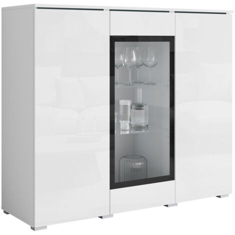 Aparador Mirfivo 103, Blanco + Blanco brillante, 104x120cm, Número de puertas: 040cm, Aglomerado laminado, Vidrio templado (1/5)