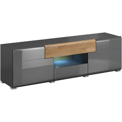 Mueble TV Torsone 101, Antracita + Gloss antracita + Roble nieto, Número de puertas: 0, Número de cajones: 0, 159x48x40cm (1/5)