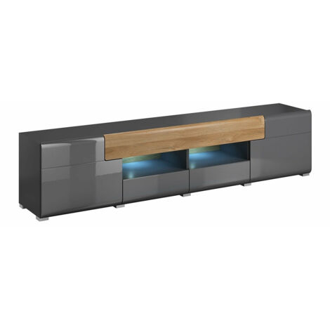 Mueble TV Torsone 113, Antracita + Gloss antracita + Roble nieto, Número de puertas: 0, Número de cajones: 0, 208x47x40cm (1/4)