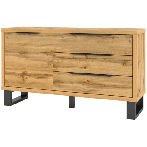 Cómoda Avicavu 109, Roble wotan + Negro, Con cajones y puertas, Número de cajones: 0, 83x144x45cm (1/5)