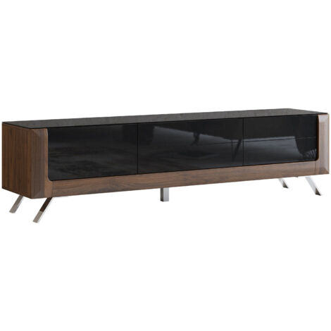 Mueble TV Sovera 104, Nuez + Negro brillante, Número de puertas: 0, Número de cajones: 0, 199x52x48cm (1/4)