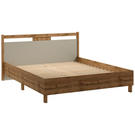 Cama Venmelu 106, Roble wotan + Beige, Doble, 160x200, Madera, Aglomerado laminado, Somieres, 172x208x92cm (1/3)