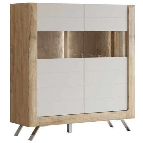 Estantería Sovera 106, Roble dorado + Cachemira, Con puertas, Cerrable, Aglomerado laminado, Vidrio, MDF, Número de puertas: 2, Número de cajones: 0, 137x128x44cm (1/5)
