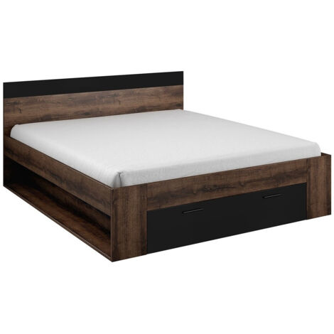 Cama Melvele 108, Roble del Monastery + Negro, Doble, 180x200, Aglomerado laminado, 186x205x90cm (1/5)