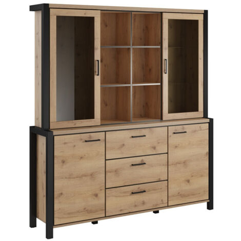 Estantería Temire 109 , Con puertas, Cerrable, Con cajones, Aglomerado laminado, Vidrio, Número de puertas: 4, Número de cajones: 3, 200x180x41cm (1/5)