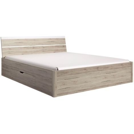 Cama Melvele 103, Roble sanremo + Blanco, Doble, 160x200, Aglomerado laminado, 166x218x92cm (1/4)