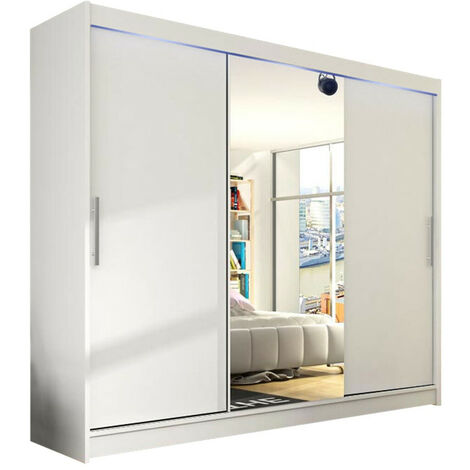 Armario Closico 122, Blanco, 215x250x58cm, Puertas de armario: Correderas, Número de estantes: 9, LED