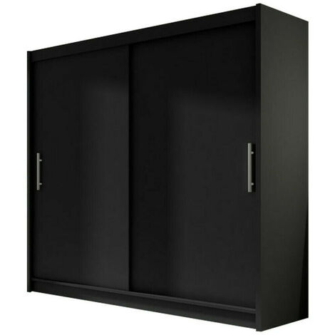 Armario Closico 100, Negro, 215x180x58cm, Puertas de armario: Correderas, Número de estantes: 5