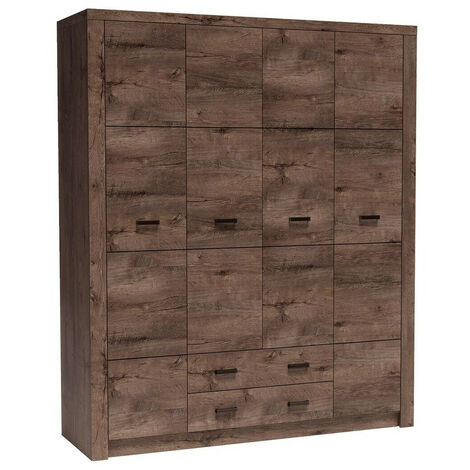Armario Serfeno 116, Fresno oscuro, 214x178x58cm, Puertas de armario: Con bisagras, Número de estantes: 5 (1/4)