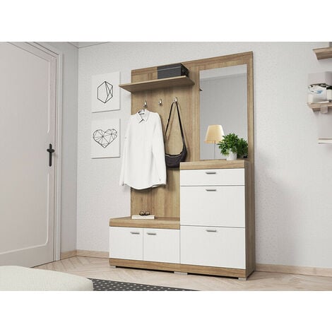 Conjunto de recibidor Lima 103 , 197x135x34cm, Espejo, MDF, Aglomerado laminado, Colocada
