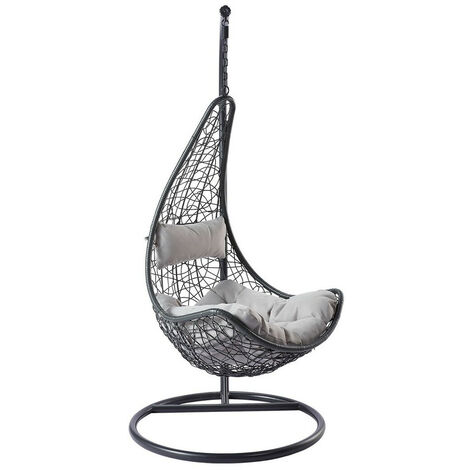 Silla hamaca colgante Miami 161, Gris, 195x95cm, Tapestry, Metal, Plástico, Tapiz, Plastic, Metal