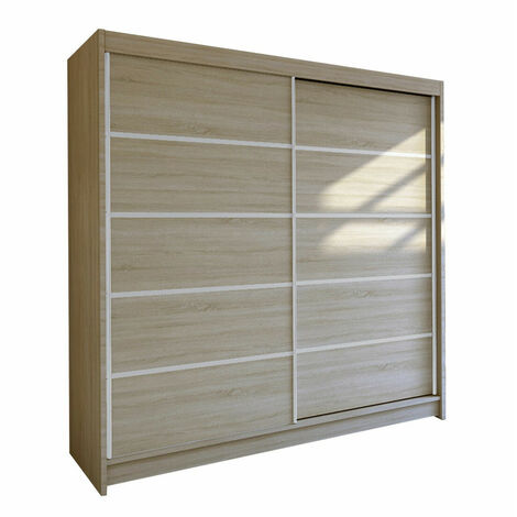 Armario Closico 153, Roble Sonoma, 215x180x58cm, Puertas de armario: Correderas, Número de estantes: 5 (1/4)