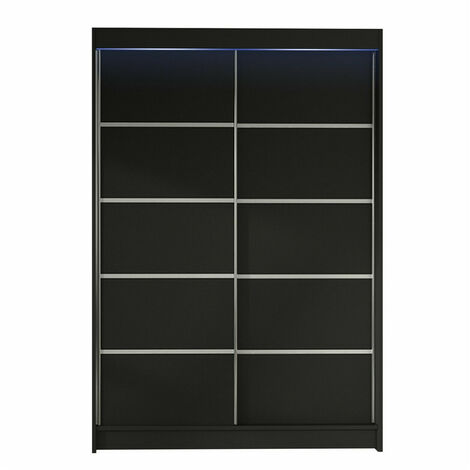 Armario Closico 150, Negro, 200x120x58cm, Puertas de armario: Correderas, Número de estantes: 5, LED (1/4)