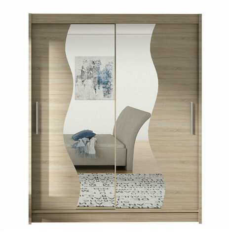Armario Closico 134, Roble Sonoma, 200x150x58cm, Puertas de armario: Correderas, Número de estantes: 5
