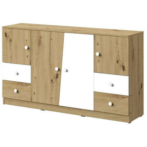 Cómoda Almira 105, Roble Artisan + Blanco, Con cajones y puertas, Número de cajones: 4, 90x160x40cm (1/4)