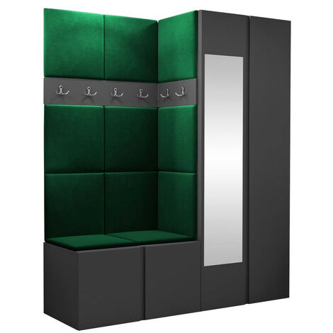 Conjunto para recibidor Pinis X, Grafito, 186x158x46cm, Espejo, Tapiz, Aglomerado laminado, Colocada, Montada en la pared