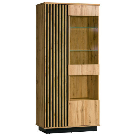 Estantería Tenodeu 102 , Cerrable, Con puertas, Vidrio templado, MDF, Aglomerado laminado, Número de puertas: 3, Número de cajones: 0, 194x90x40cm (1/4)
