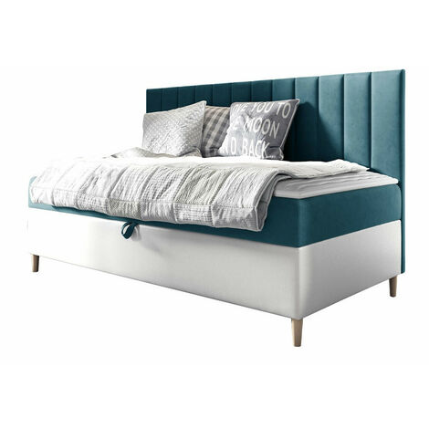 Cama continental Lucus I, Soft 017 + Fresh 34, Continental, Individuales, 90x200, Tapiz, Cuero ecológico, Somieres, 98x205x115cm (1/5)