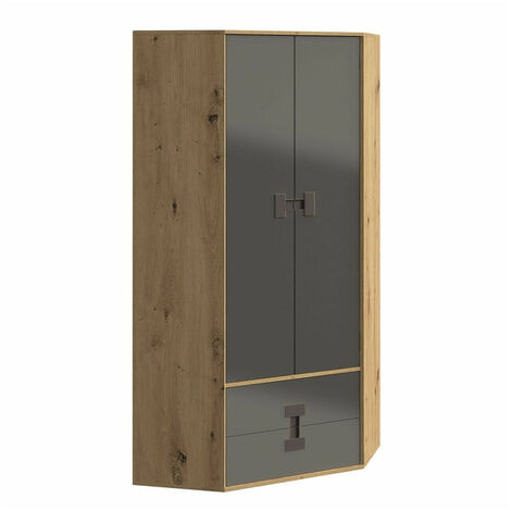 Armario de rincón Florevi 114, Gris brillante + Roble Artisan, 191x88x88cm, Puertas de armario: Con bisagras, Número de estantes: 3