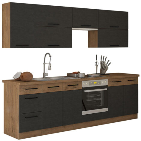 Conjunto de cocina modular Wood Grey 135 , 260x52cm, MDF, Aglomerado laminado (1/5)
