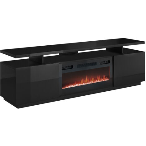 Mueble TV Charlotte 151, Negro + Negro brillante, Número de puertas: 2, Número de cajones: 0, 180x56x40cm (1/5)