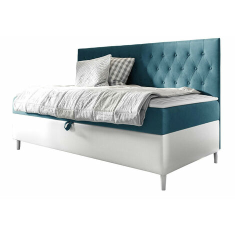 Cama continental Lucus II, Soft 017 + Fresh 34, Individuales, Continental, 90x200, Cuero ecológico, Tapiz, Somieres, 98x202x115cm (1/5)