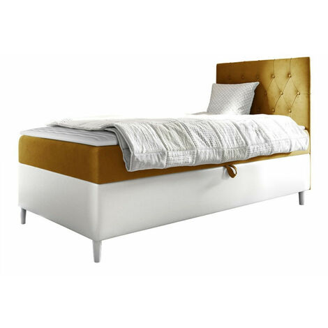 Cama continental Lucus VII, Soft 017 + Fresh 37, Individuales, Continental, 100x200, Cuero ecológico, Tapiz, Somieres, 102x208x115cm (1/5)