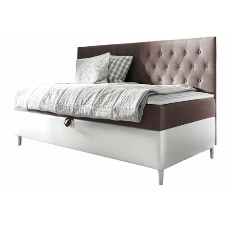 Cama continental Lucus II, Soft 017 + Fresh 9, Individuales, Continental, 90x200, Cuero ecológico, Tapiz, Somieres, 98x202x115cm (1/5)