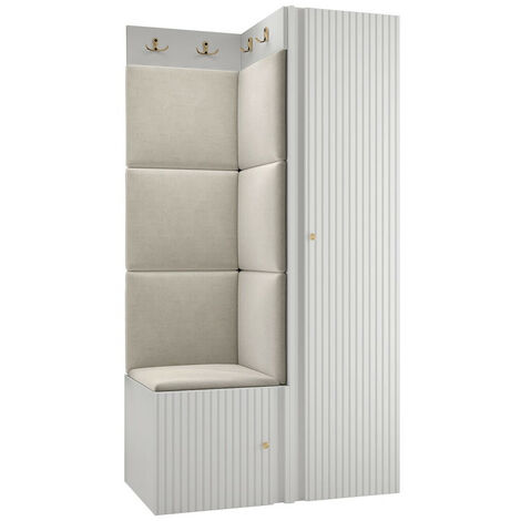 Conjunto para recibidor Hartford 390, Blanco, 186x82x46cm, MDF, Aglomerado laminado, Tapiz, Montada en la pared, Colocada