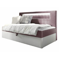 Cama continental Lucus IV, Soft 017 + Fresh 9, Individuales, Continental, 90x200, Cuero ecológico, Tapiz, Somieres, 102x202x104cm, LED