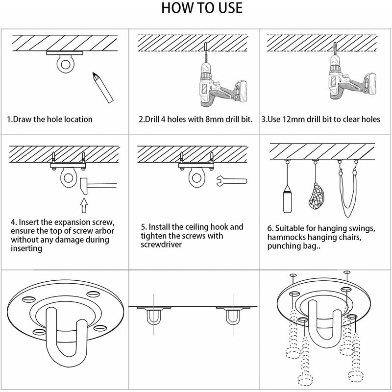 Xingsky Crochet De Plafond, Inoxydable Crochets de Suspension, Capacité de  400 kg Hamac Crochets Kit Inoxydable Crochets de Suspension, pour Sac de  Frappe, Sling Trainer, Balançoire, Siège : : Jardin