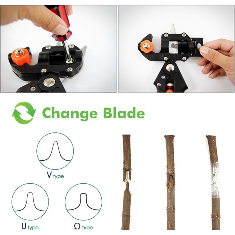 Ciseaux de greffage 2 en 1 avec trois types de lames, ciseaux de greffage d'arbres fruitiers, type V type U et type Ω,idéal pour greffer des arbres fruitiers, outil de greffage de jardin 4
