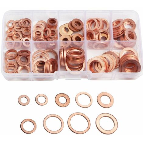 200pcs Joint en Cuivre Rondelles Joints Plate Résistant 9Types M5-M14 Bouchon De Carter D'huile Joint Vidange Moteur Assorti Pour Voiture