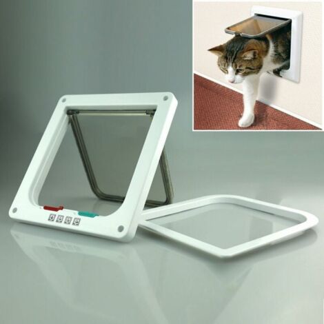 Grande chatière (dimensions extérieures 28 x 24,9 x 5 cm), chatière à 4 voies pour chats et petits chiens, facile à installer et à utiliser