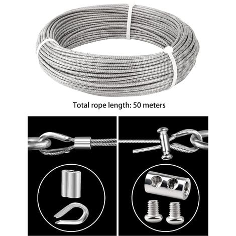 Cable Inox Kit, Cable Acier Gainé 2mm + Piton à Visser + Tendeur Cable Inox  Serre + Vis, Cable Acier Pvc Plastifié Suspension Corde A Linge Pour