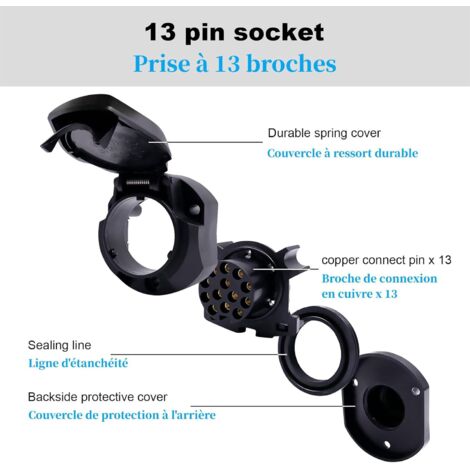 Prise Remorque 13 Broches ISO 11446 - Étanche, 12V, Pour Voiture Et Remorque