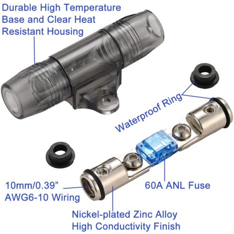 Porte-fusible En Ligne AGU Avec 2 Fusibles 100A - Pour Installation Audio Voiture, Alarme, Ampli