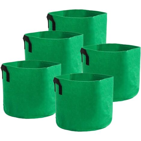 5 Sacs De Plantation En Tissu Réutilisables 11L - Pour Tomates, Légumes, Fleurs, Avec Poignées