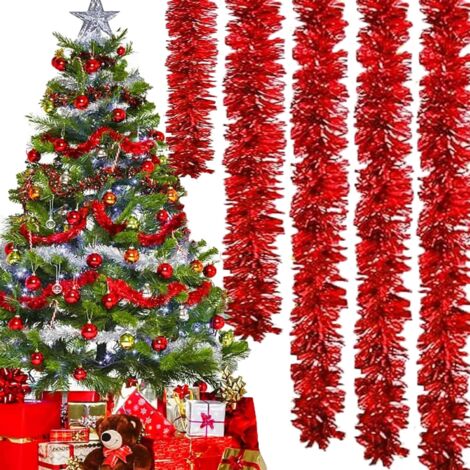 Guirlande Sapin Noël Pailletée – 6 Pièces De 2 M, Or, Argent, Rouge, PET Brillant, Pour Décorations Intérieur Et Extérieur
