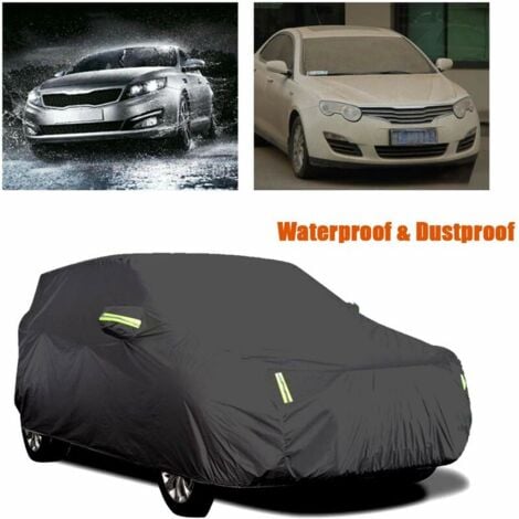 Housse de Voiture Extérieure Respirante Anti-UV - Protection contre Poussière et Neige - Bâche avec Boucles Fixes et Bandes Réfléchissantes - Noir (4,15 x 1,7 x 1,5 m)