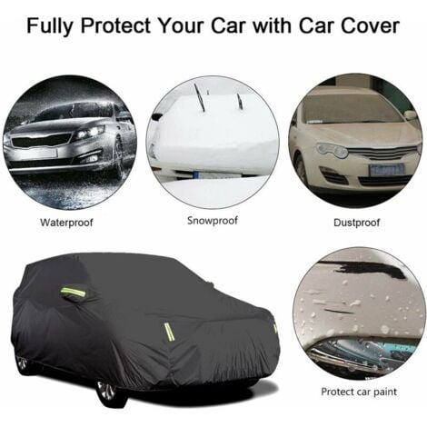 Housse de Voiture Extérieure Respirante Anti-UV - Protection contre Poussière et Neige - Bâche avec Boucles Fixes et Bandes Réfléchissantes - Noir (4,15 x 1,7 x 1,5 m)