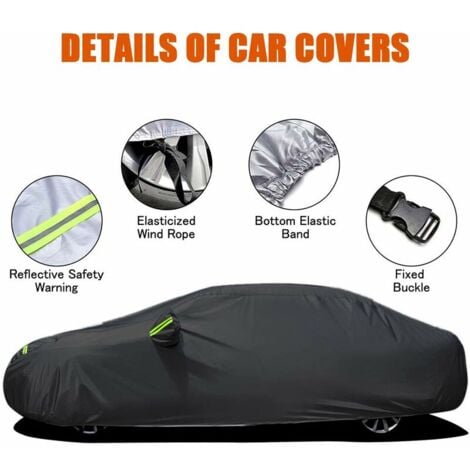 Housse de Voiture Extérieure Respirante Anti-UV - Protection contre Poussière et Neige - Bâche avec Boucles Fixes et Bandes Réfléchissantes - Noir (4,15 x 1,7 x 1,5 m)