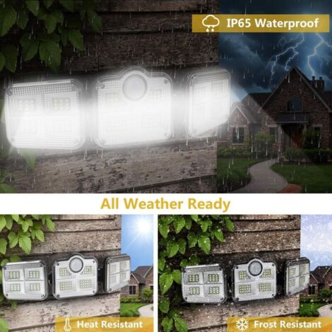 Lot de 2 projecteurs solaires extérieurs 138 LED 2200 lm avec télécommande, étanche IP65, 3 têtes réglables, grand angle 270°, lumière de sécurité sans fil pour garage, terrasse, porche, jardin
