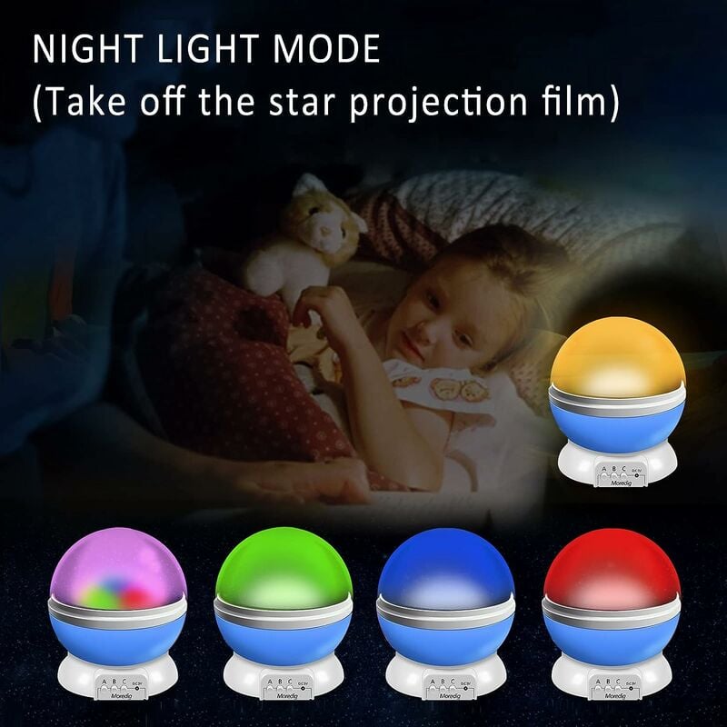 Veilleuse Enfant, Lampe Projecteur 360°Rotation Romantique,Veilleuse Bébé  Étoiles, Lampes de Chevet Lampes d'ambiance(4 LED 8 Modes d'éclairage 2  Modes de Charge)