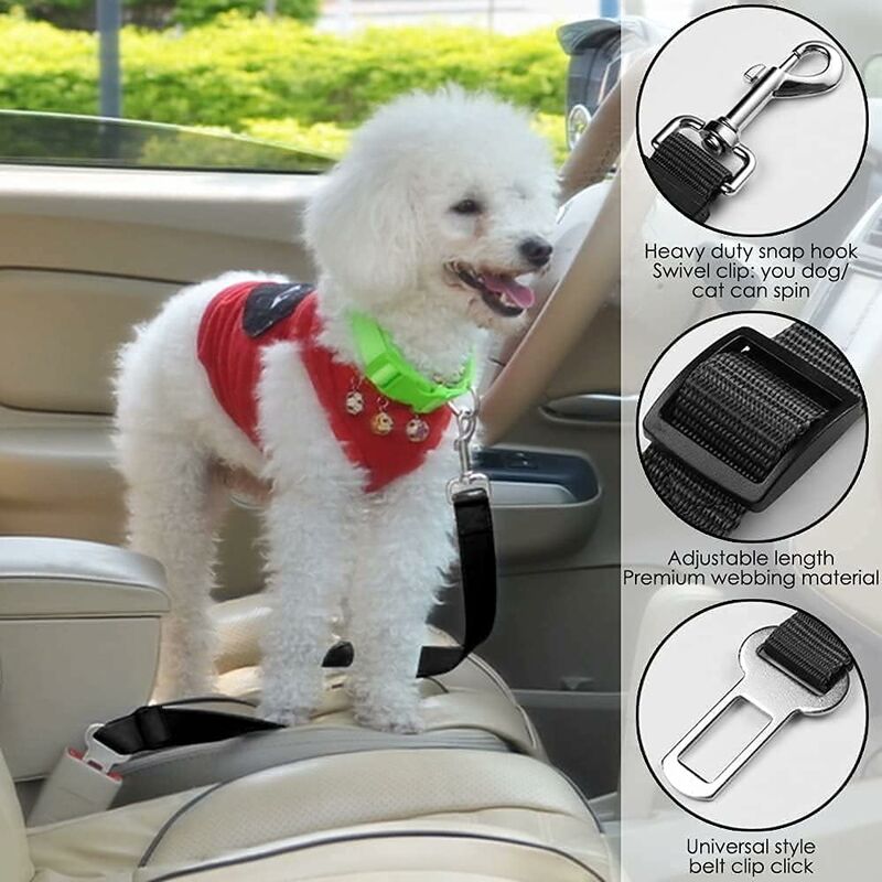 Ceinture De Sécurité Pour Chien En Voiture - Nylon Ajustable - Pour Harnais - Anti-choc - 4