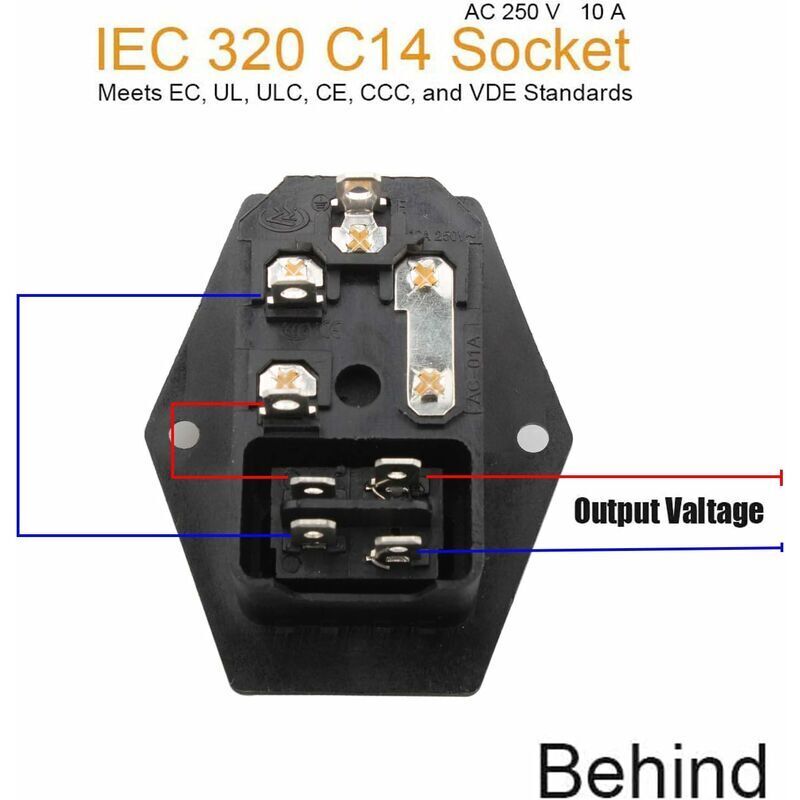 Prise de courant AC IEC C14 avec fusible et interrupteur pour machine industrielle connecteur mâle Prise de courant AC IEC C14 avec fusible et interrupteur pour machine industrielle connecteur mâle