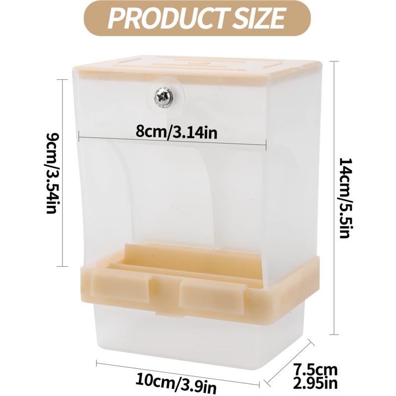 Mangeoire Automatique Transparente Pour Poussins, Oiseaux, Cailles | Capacité 500 G, Dimensions 14.5x8x13.5 Cm | Acrylique, Facile à Nettoyer
