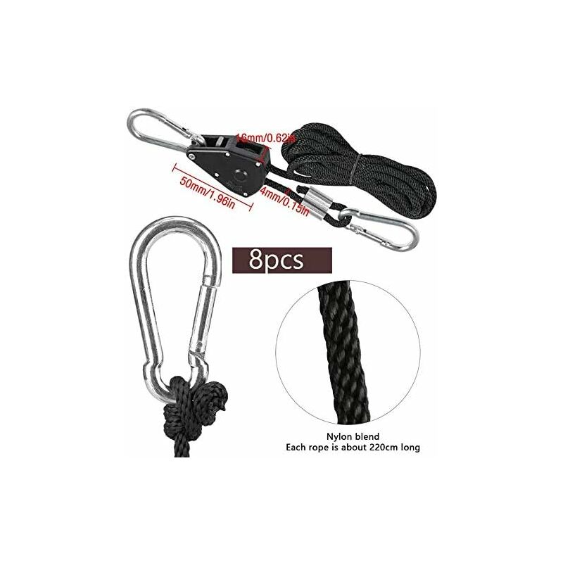 Lot De 4 Cordes à Cliquet Réglables 150 Lb – Suspension Robuste Pour Lampes De Croissance, Ventilateurs Et Équipements